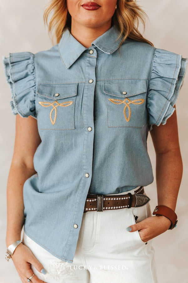 Yeehaw Ruffle Sleeve Western Top