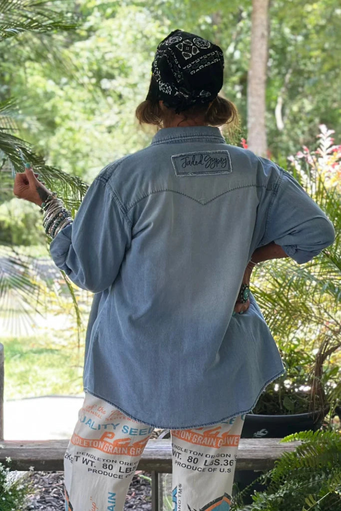 Jaded Gypsy Washed Blue Western Shirt