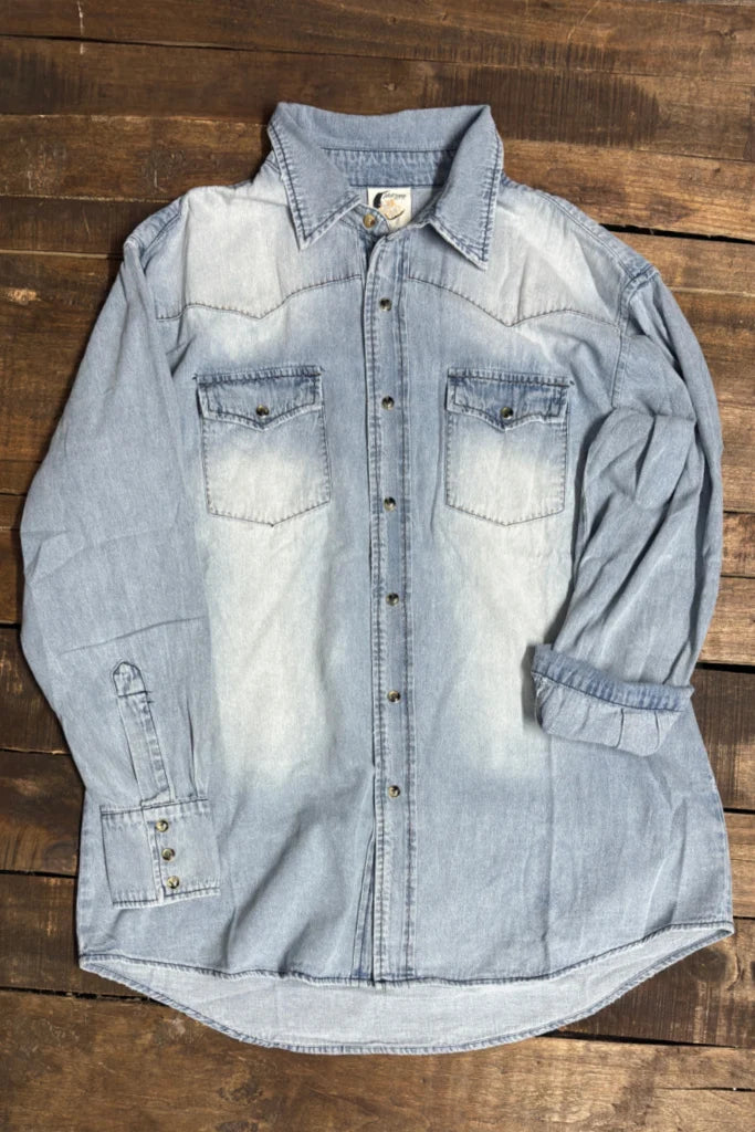 Jaded Gypsy Washed Blue Western Shirt