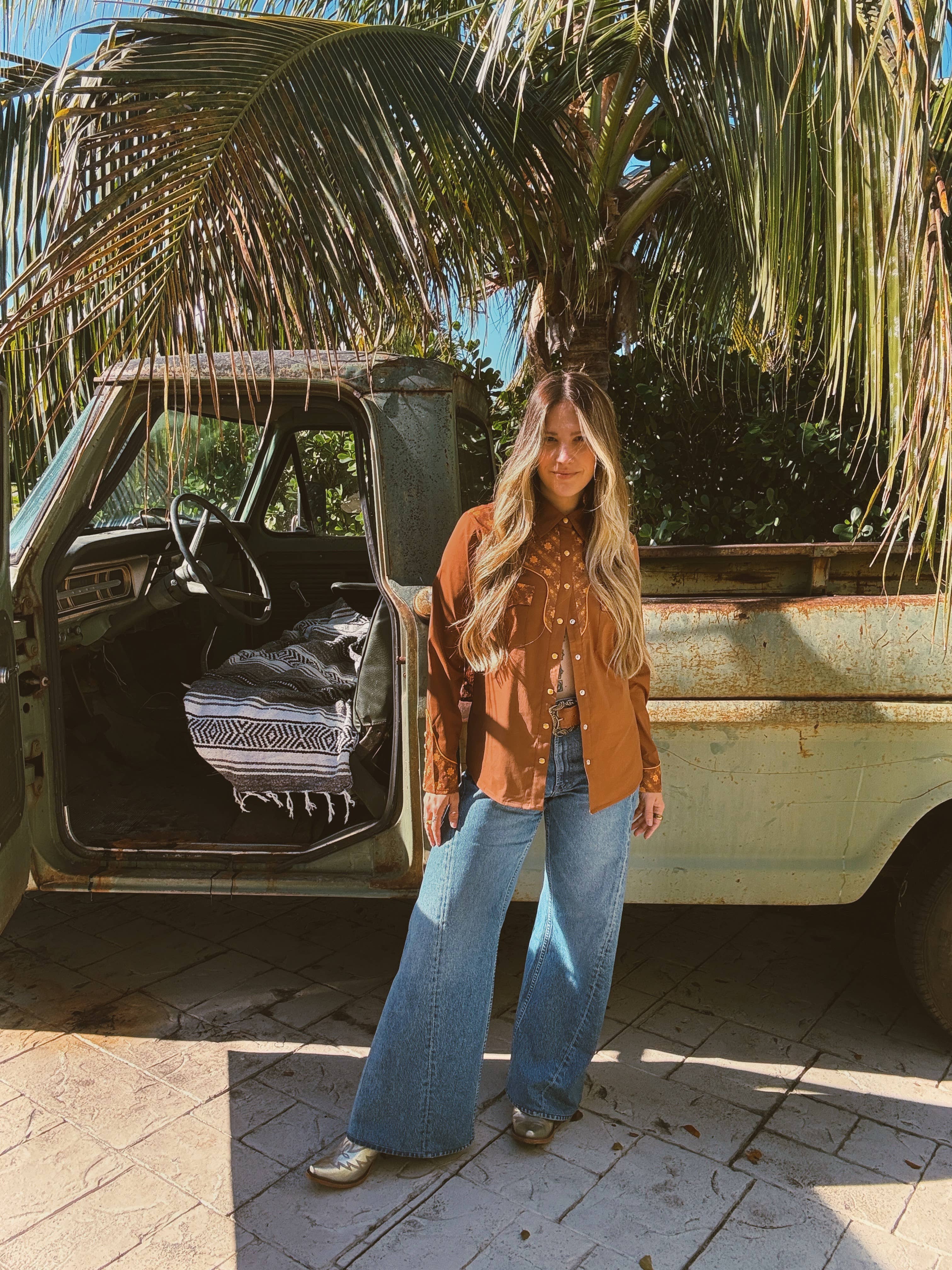 John Wayne Western Pearl Snap Button Up Top In Rust