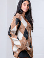 The Cozy Classic Argyle Cardigan — Brown Multi