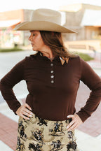 Brown Concho Button Western Henley