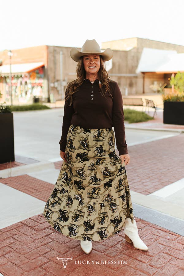 Brown Concho Button Western Henley