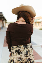 Brown Concho Button Western Henley
