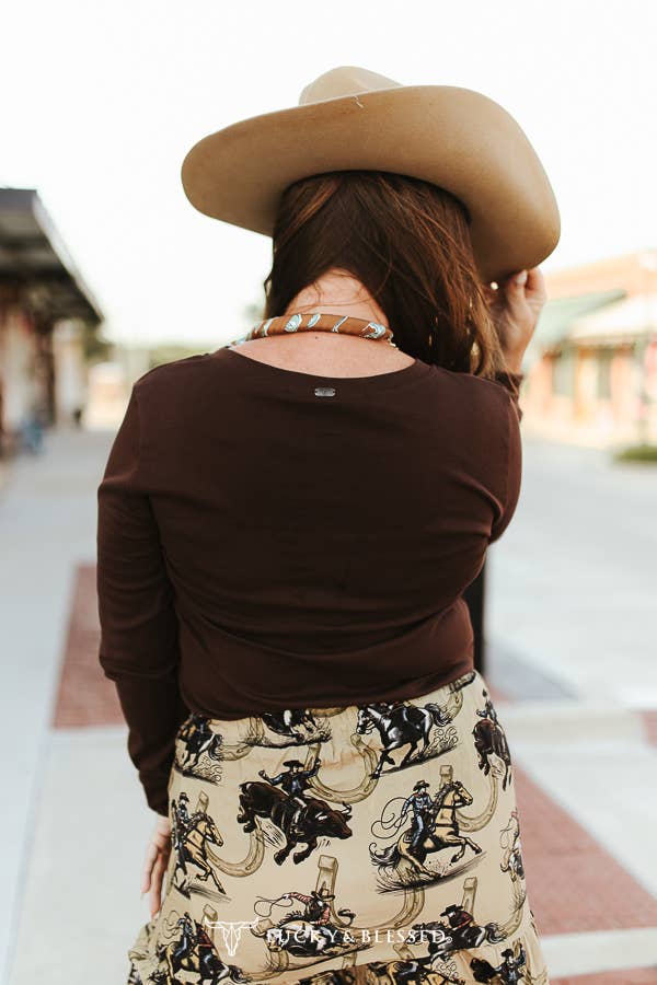 Brown Concho Button Western Henley