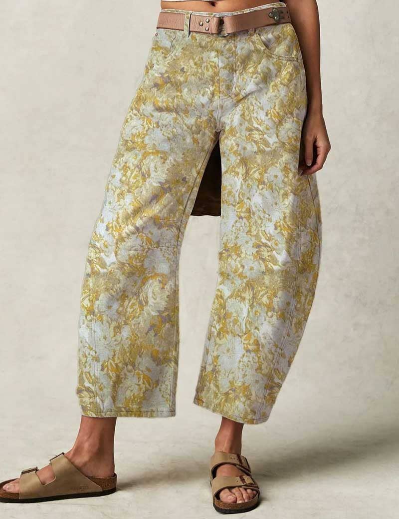 Love Heart Print Loose Midi Waist Jeans