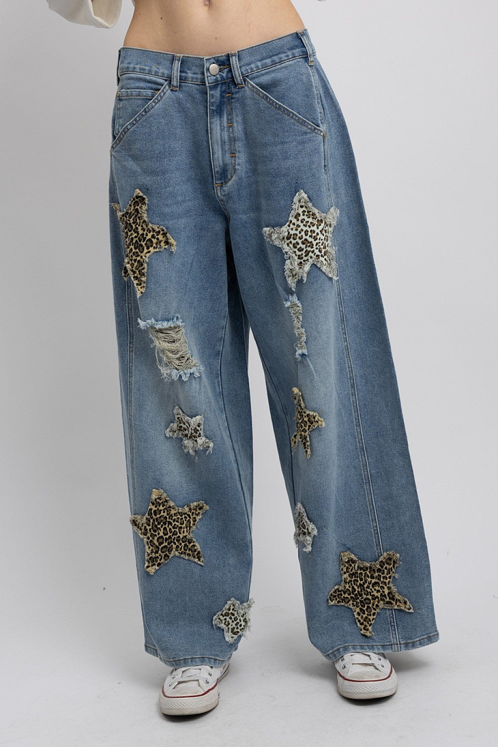 Leopard Star Patch Wide Leg Jeans