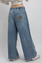 Leopard Star Patch Wide Leg Jeans