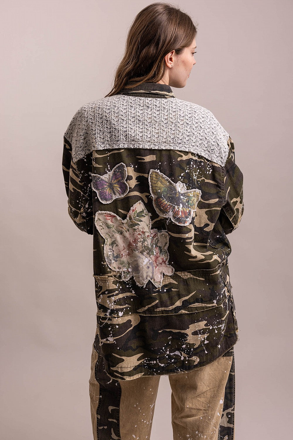 Over Size Wild Side Camo Patchwork Button Down Jacket