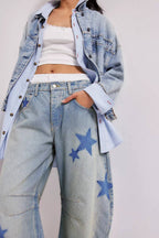 Love Heart Print Loose Midi Waist Jeans