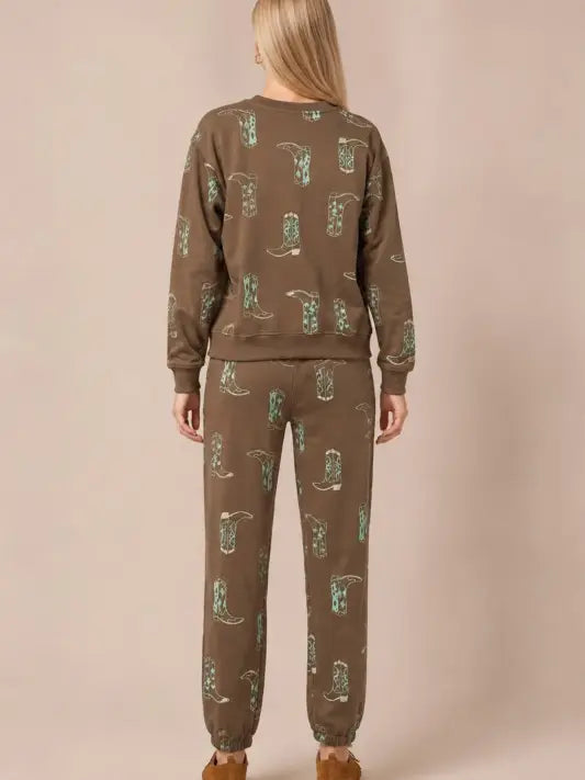Off Duty Cowgirl Boot Print Lounge Set