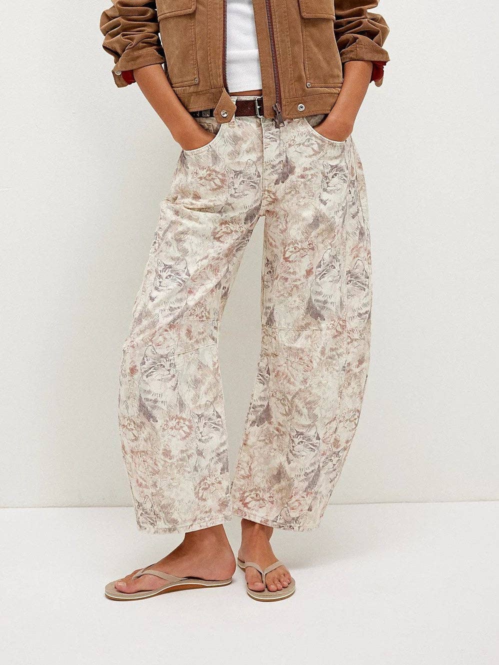 Love Heart Print Loose Midi Waist Jeans