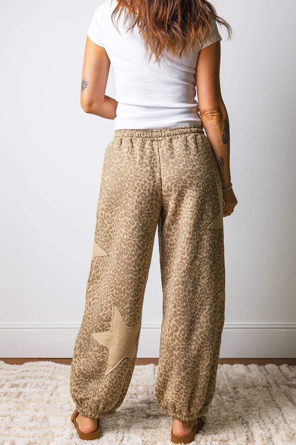 Leopard Print Star Patched Jogger Pants
