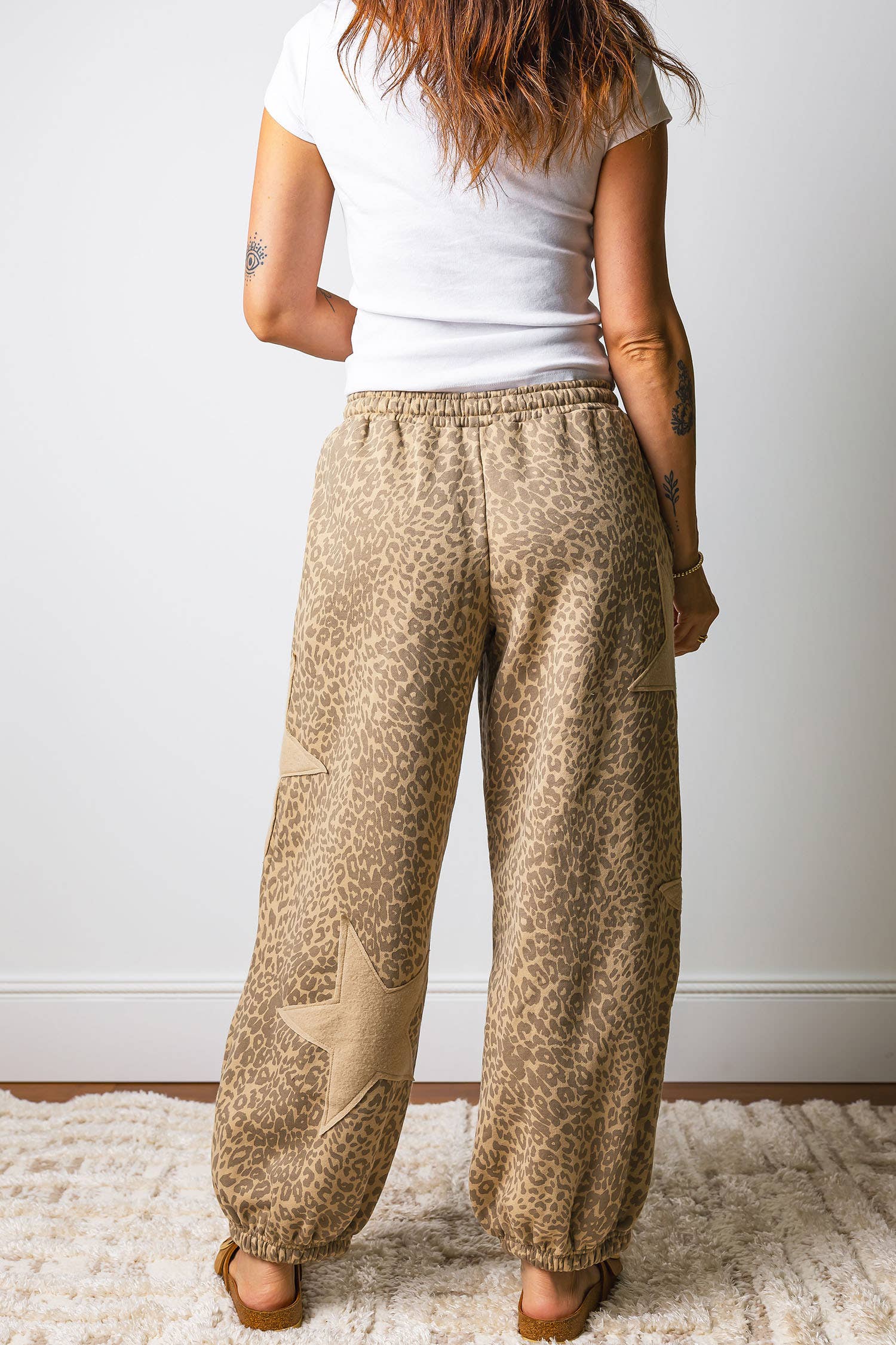 Leopard Print Star Patched Jogger Pants