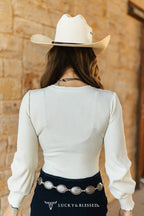 Cream Puff Long Sleeve Poker Cowgirl Ribbed Bodysuit