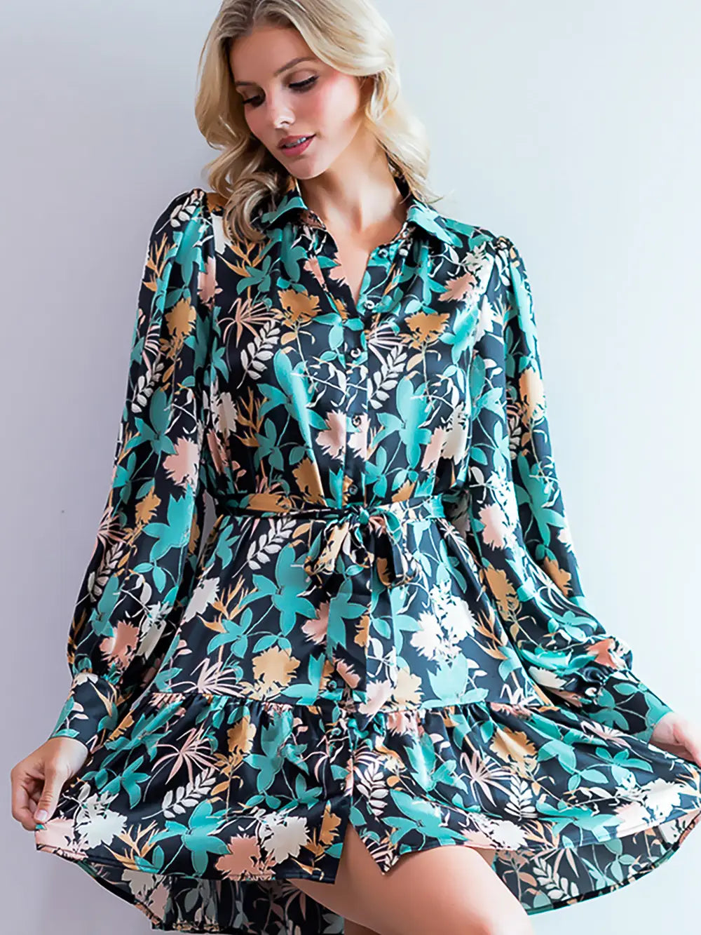 Desert Garden Belted Button Down Dress
