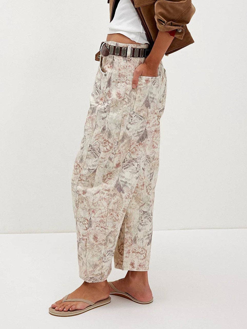 Love Heart Print Loose Midi Waist Jeans