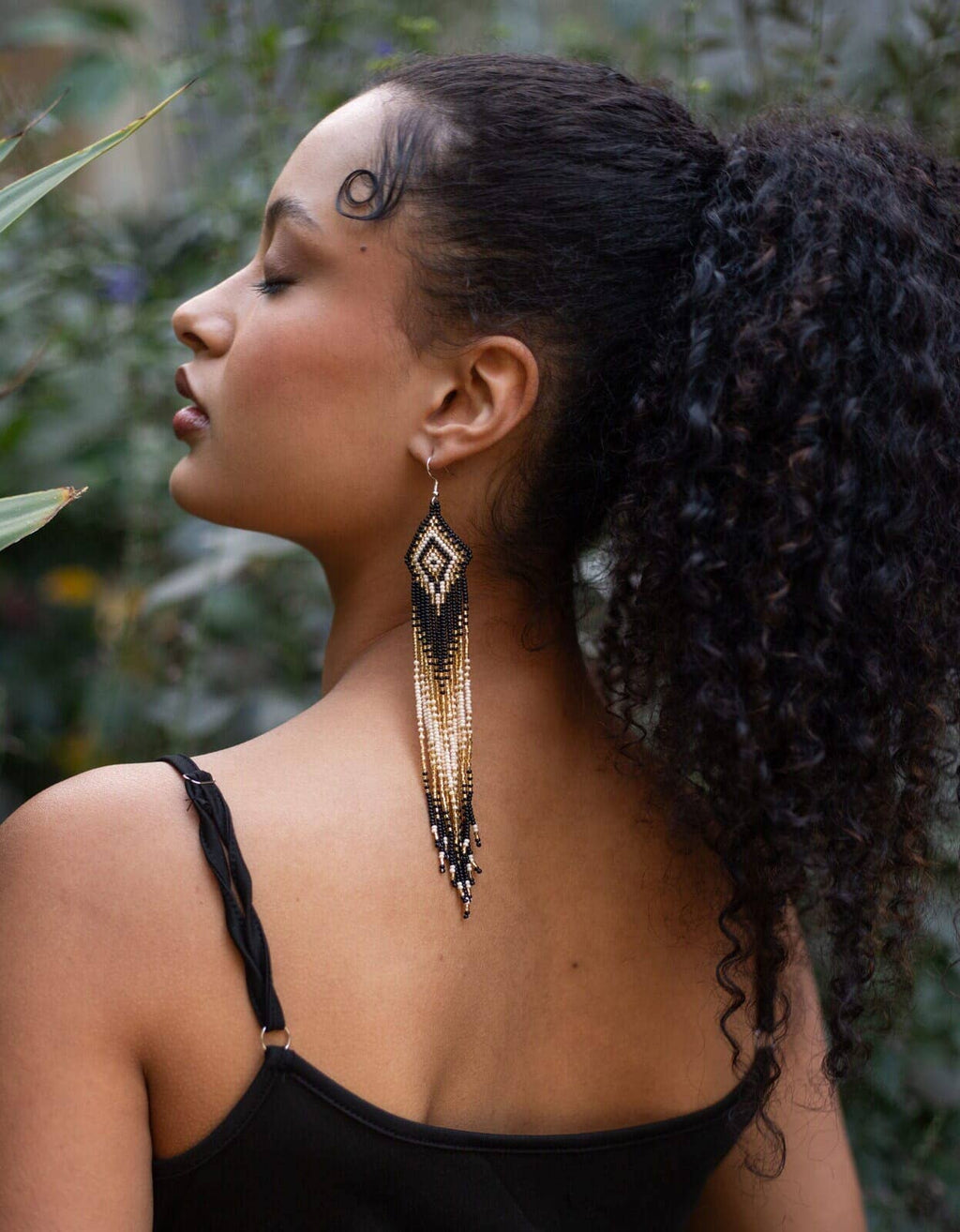 Midnight Oil - Elegant Beaded Earrings in Black and Gold