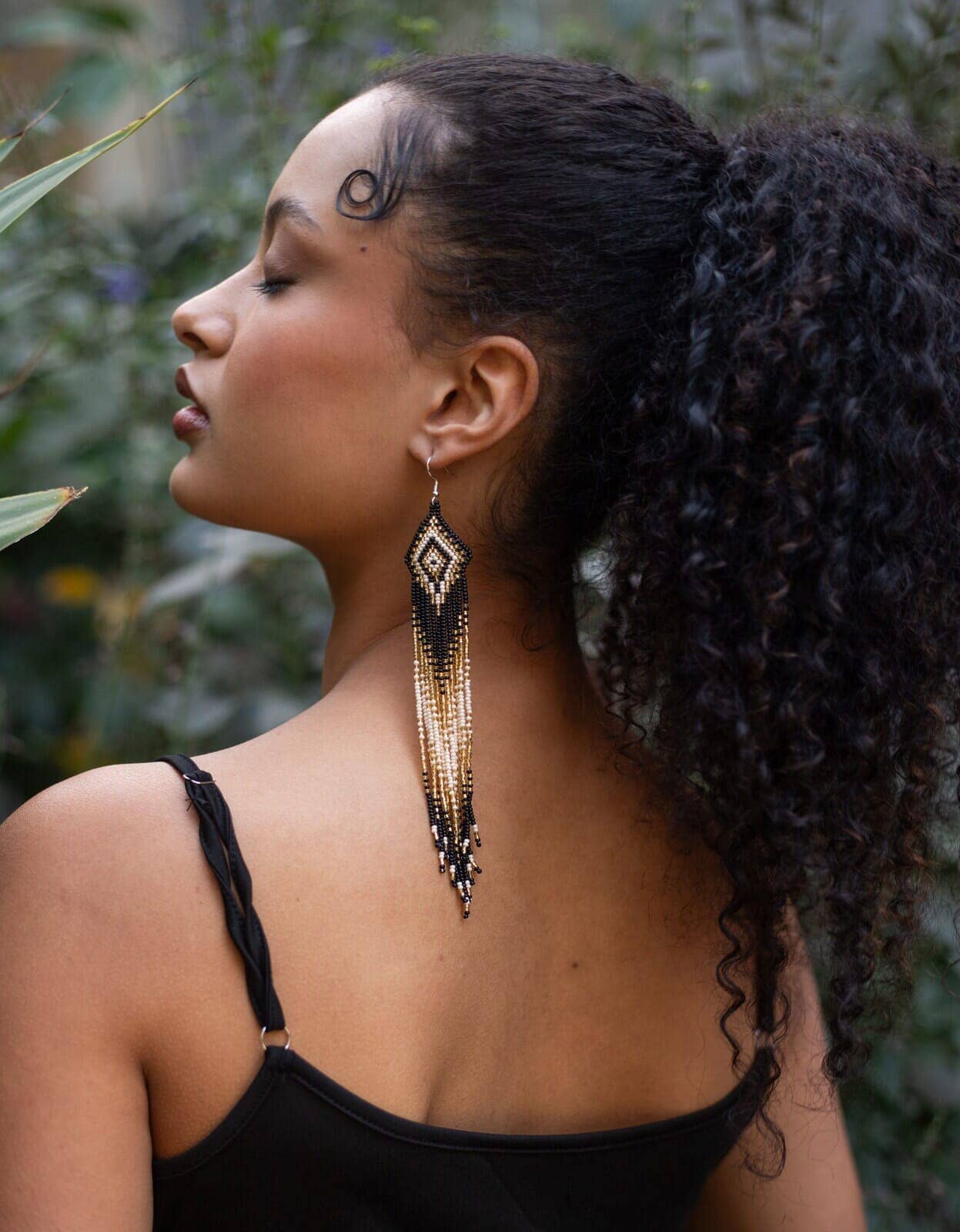 Midnight Oil - Elegant Beaded Earrings in Black and Gold
