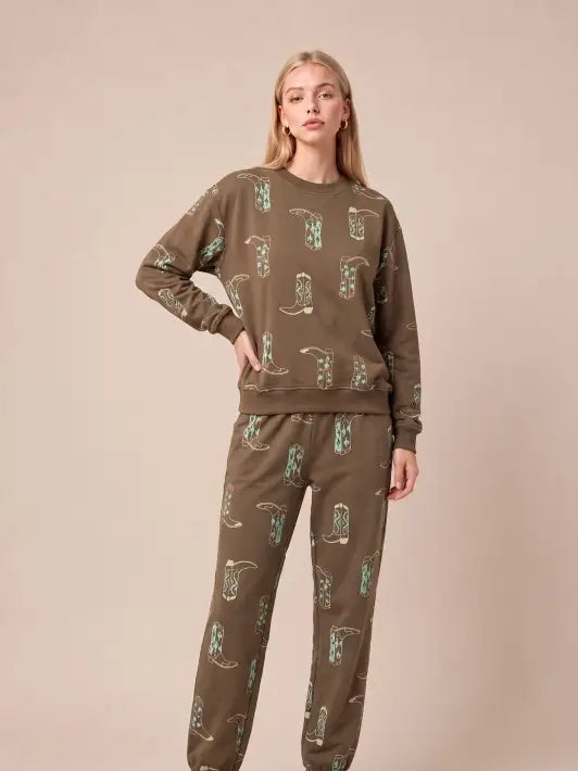 Off Duty Cowgirl Boot Print Lounge Set