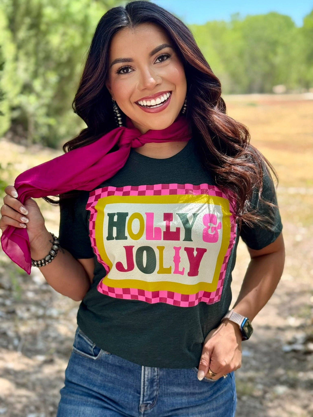 Pink & Red Checkered Holly Jolly Tee