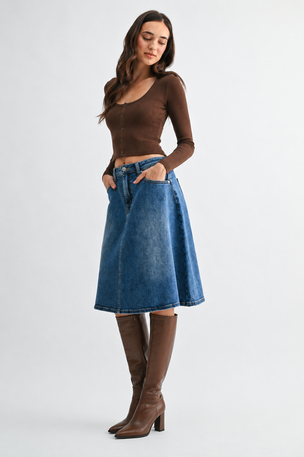 Go With the Flow Denim Midi Skirt