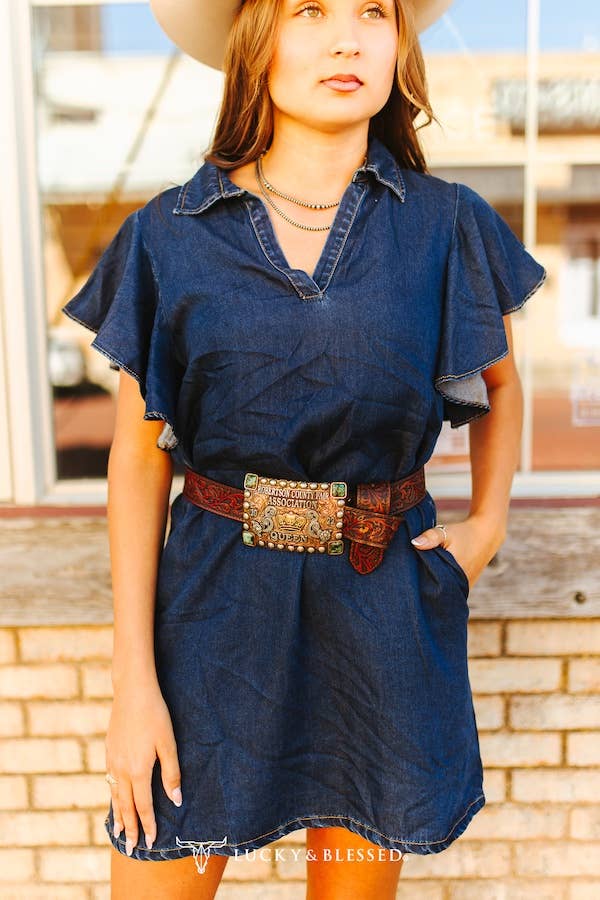 Ruffle Stretch Denim Dress W Bolero Concho