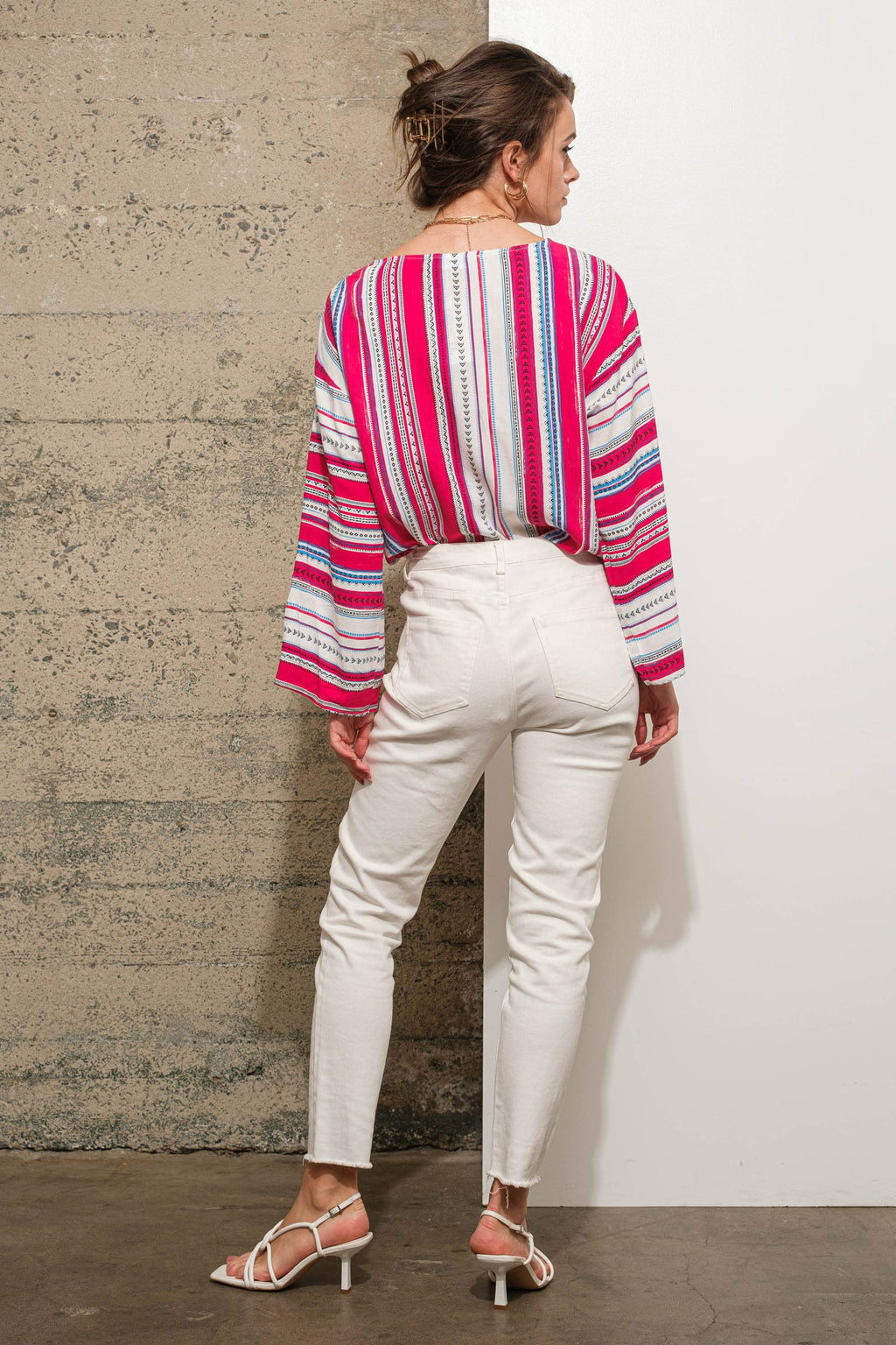 Stripe Wrap Tie Lace Bodysuit