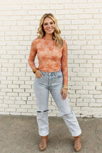 Sheer Lace Top In Coral