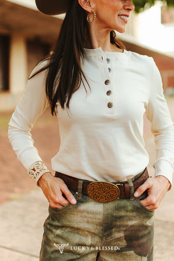 Ivory Concho Button Western Henley