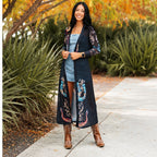 Black Horseshoe Rose Mesh Maxi Duster