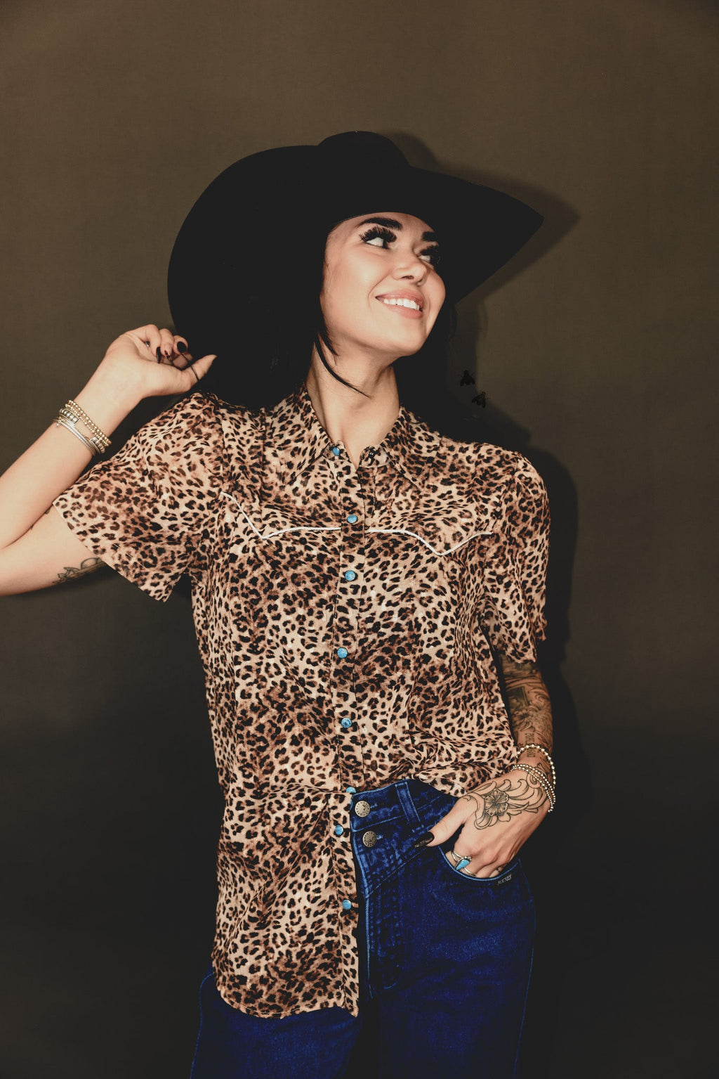 Western Wild Leopard Print Snap Front Shirt