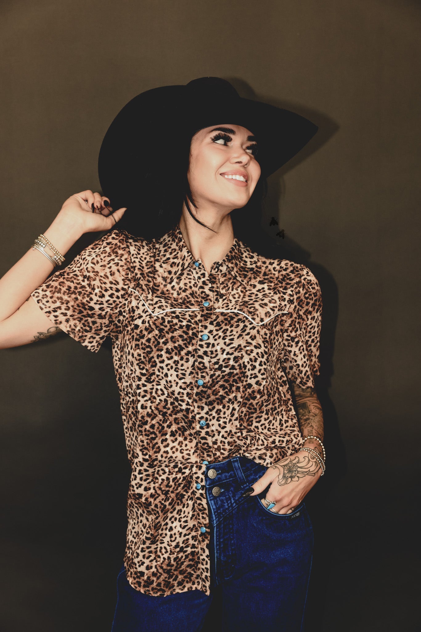 Western Wild Leopard Print Snap Front Shirt