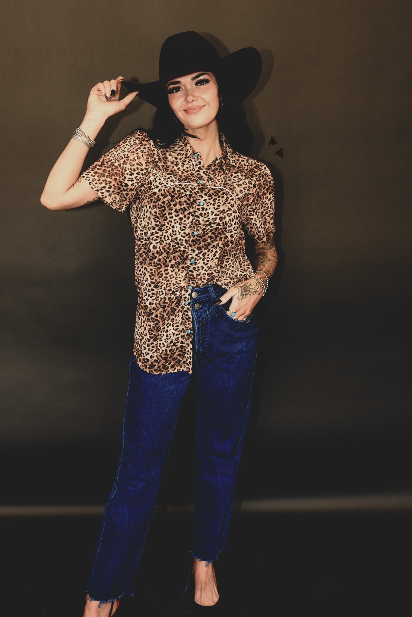 Western Wild Leopard Print Snap Front Shirt