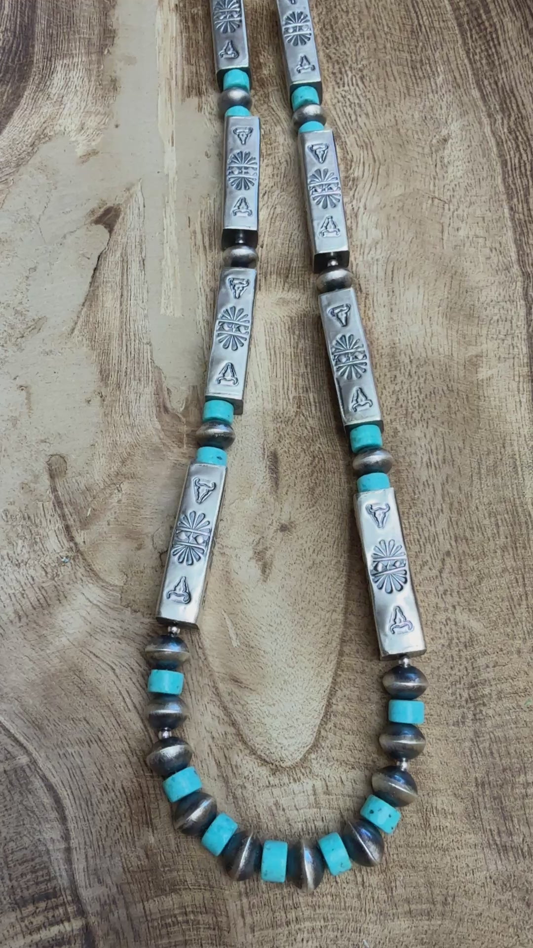 Sophia Becenti Turquoise and Sterling Silver Rectangle Bead Necklace